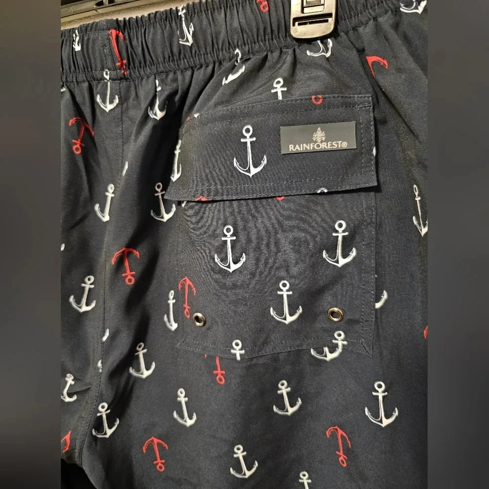 Rainforest Navy ⚓️ Anchor Swim Trunks Men's Size Medium NWT